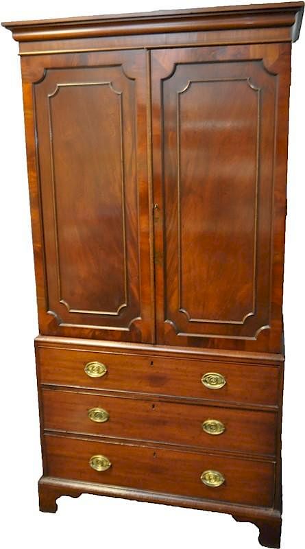 Appraisal: ENGLISH MAHOGANY SHERATON LINEN PRESS Antique Excellent Quality English Mahogany