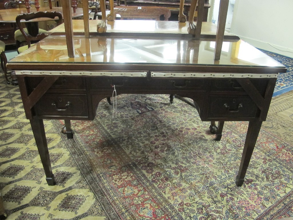 Appraisal: th century mahogany inlaid kneehole desk Provenance The Property of