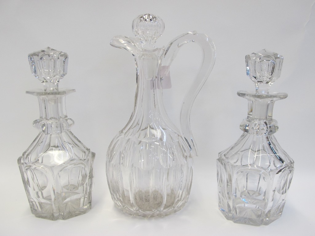 Appraisal: Pair of mallet shaped cut glass decanters and a glass