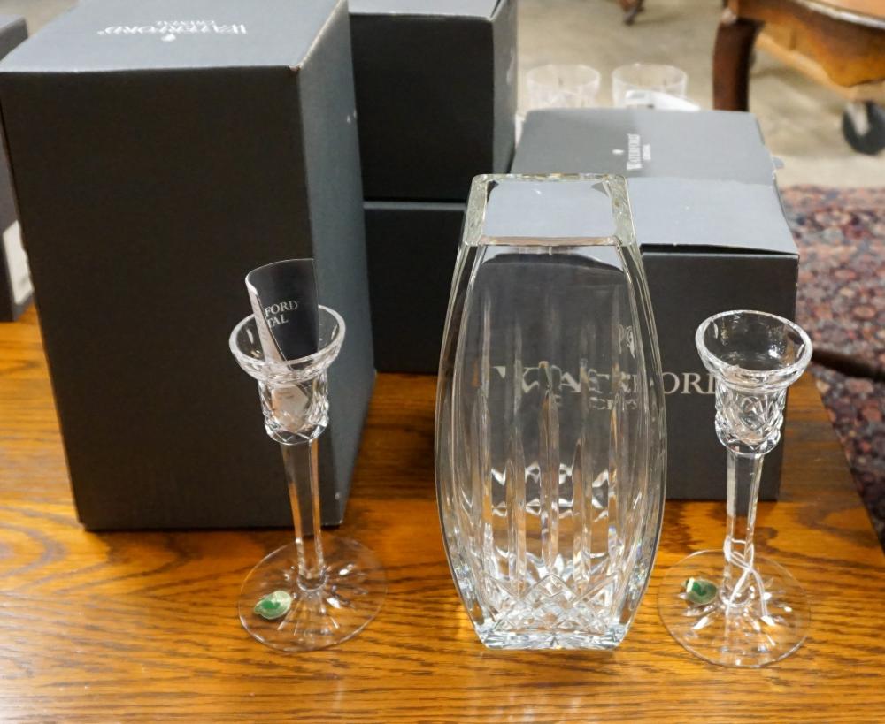 Appraisal: Waterford Lismore Pattern Cut Crystal Square Vase and Pair of