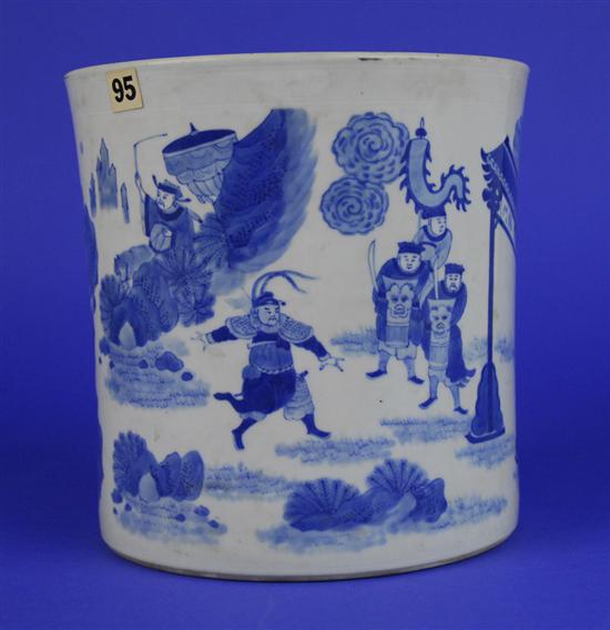 Appraisal: CHINESE BLUE AND WHITE BRUSH POT Qing Dynasty the decoration