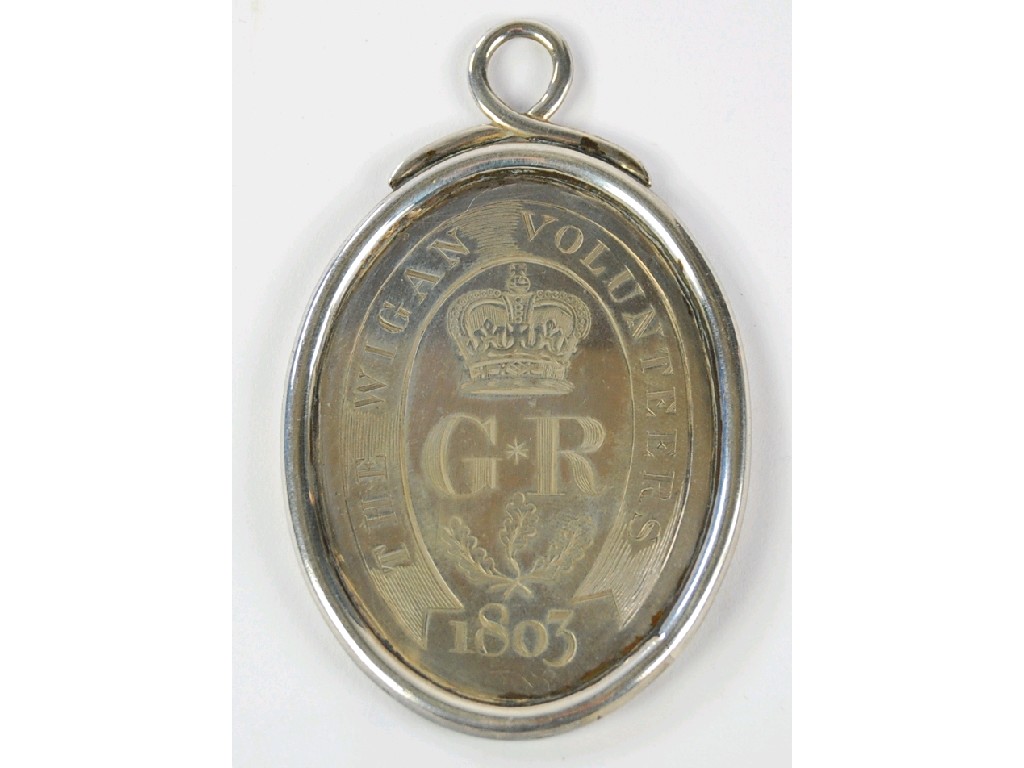 Appraisal: WIGAN VOLUNTEERS OVAL SHEFFIELD PLATE PENDANT BADGE OR MEDALLION inscribed