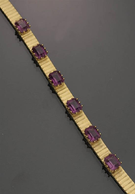 Appraisal: European Tested -Karat Yellow-Gold and Amethyst Bracelet Set with six