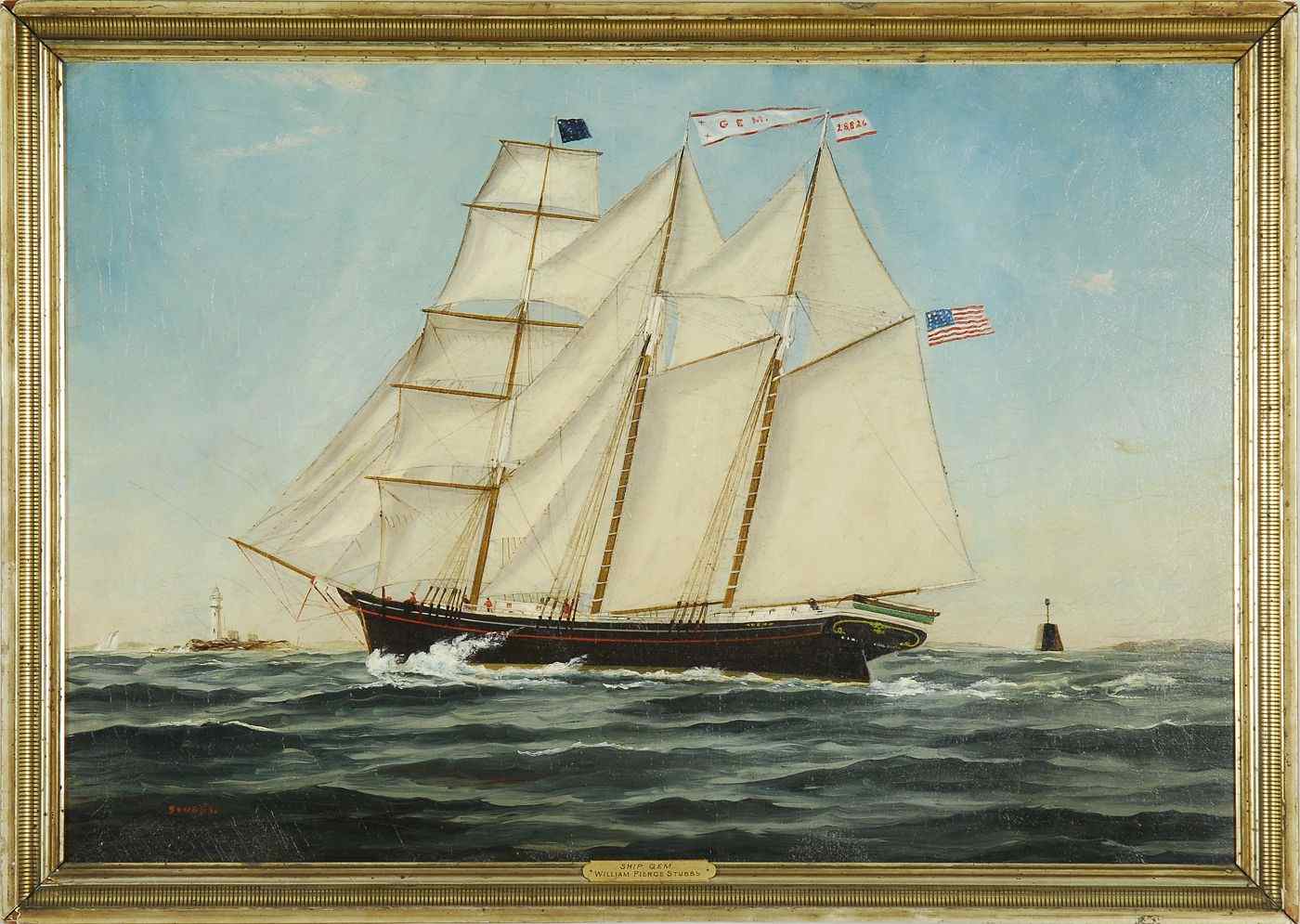 Appraisal: WILLIAM PIERCE STUBBSAmerican - Portrait of the three-masted barkentine Gem