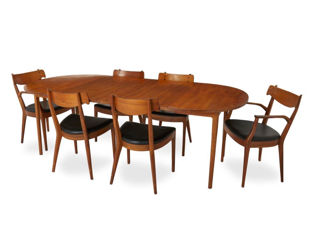 Appraisal: A Drexel Declaration modern walnut table and chairs Circa s