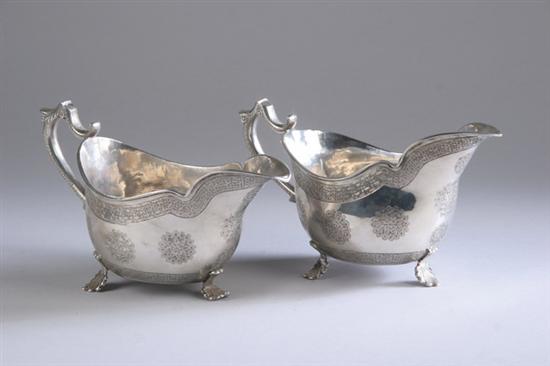 Appraisal: PAIR TURKISH SILVER SAUCEBOATS th century Each marked with the