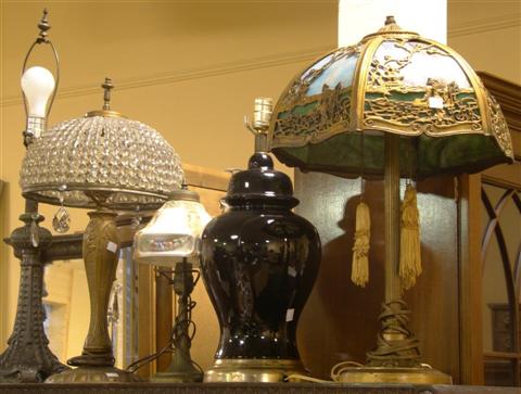 Appraisal: SET OF SIX TABLE LAMPS FIVE ARE ART NOUVEAU STYLE