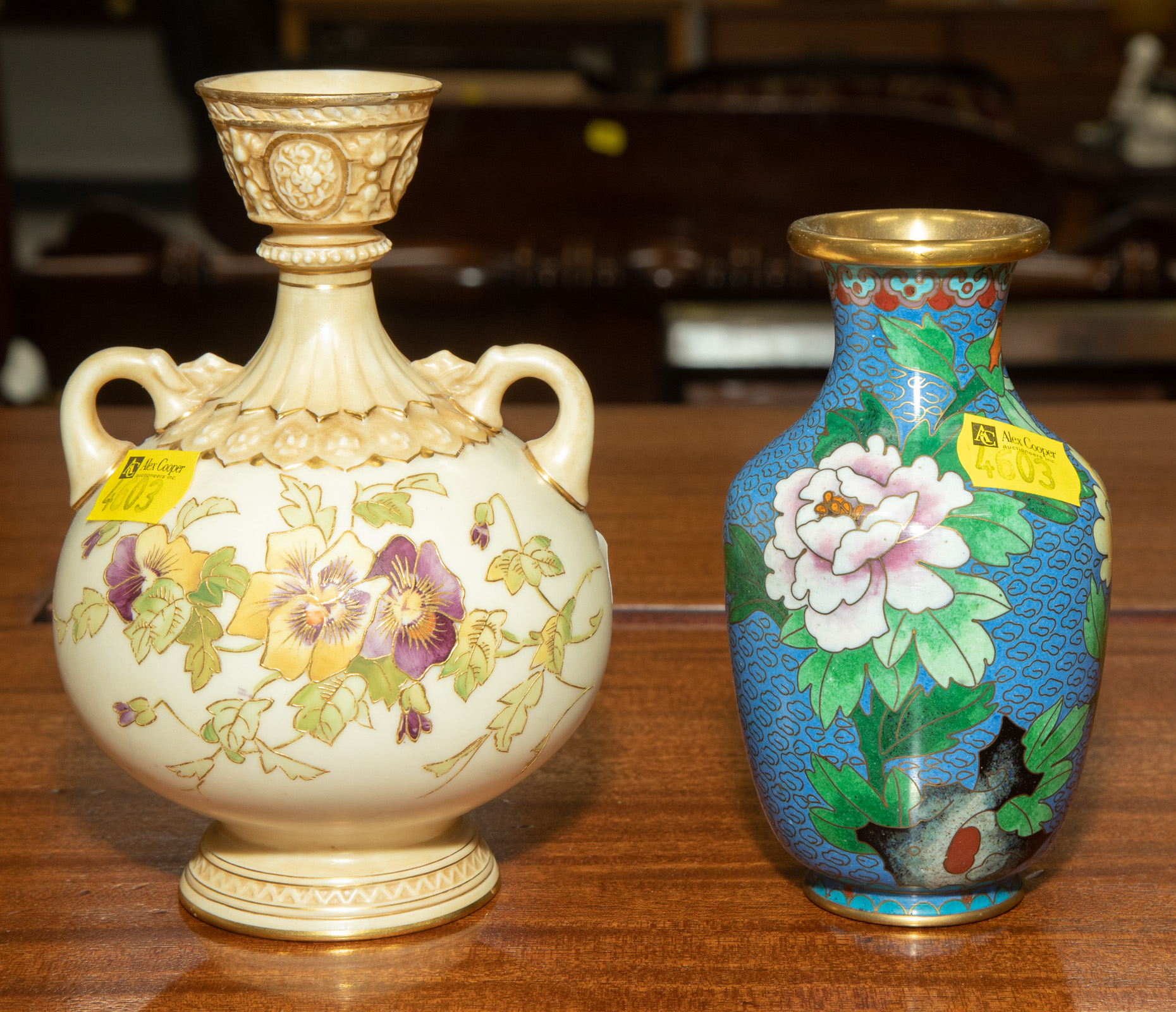 Appraisal: ANTIQUE ENGLISH VASE CLOISONNE VASE Comprising a Royal Worcester vase