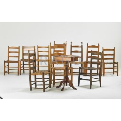 Appraisal: COUNTRY CHAIRS ETC Ten chairs and pedestal base game table