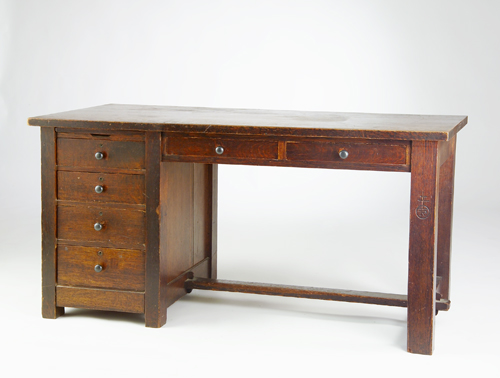 Appraisal: ROYCROFT Desk with two drawers bank of four side drawers