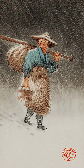 Appraisal: Japanese schoolearly th Centurya pair showing farmers in the snow