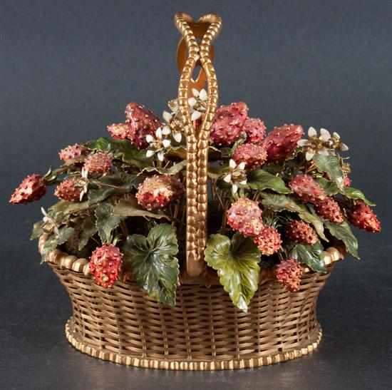 Appraisal: Continental enamel brass strawberry basket th century woven basket with