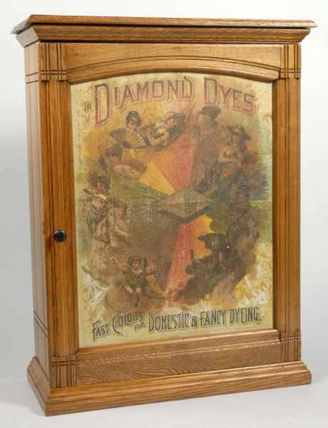 Appraisal: Wooden Oak Diamond Dye Cabinet Description Tin front with two