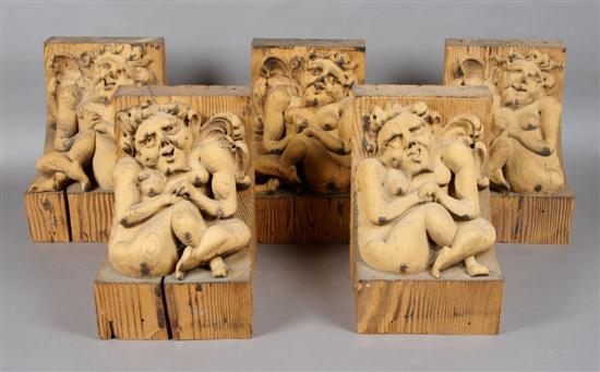 Appraisal: A Set of Five Continental Carved Pine Brackets Height inches