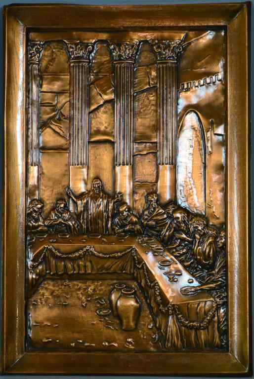 Appraisal: A Copper Repousse PlaqueFinely molded to depict the last supper