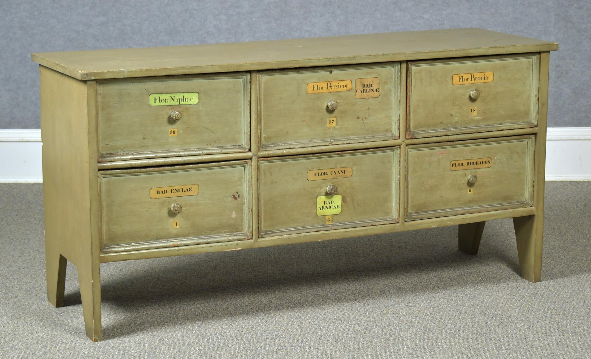 Appraisal: TH C GREEN PAINTED APOTHECARY CHEST Containing six deep dovetailed