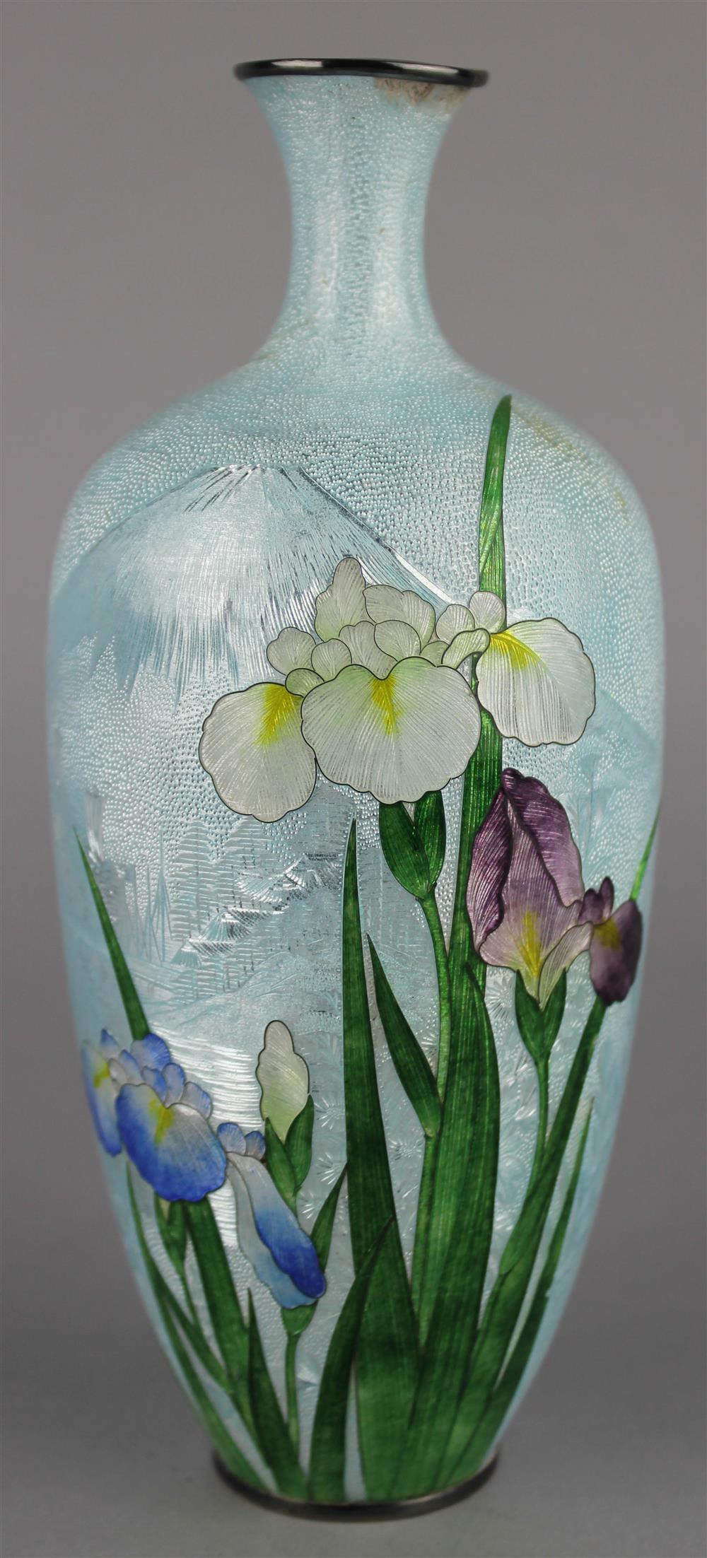 Appraisal: JAPANESE GINBARI IRIS VASE decorated with a stand of flowering