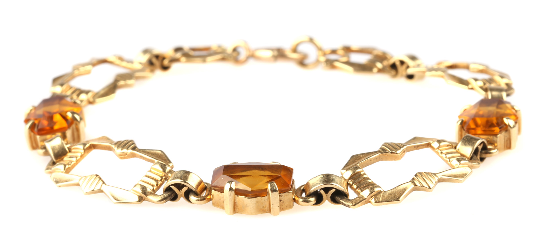 Appraisal: A Lady's Citrine Bracelet K rectangular links with faceted orange