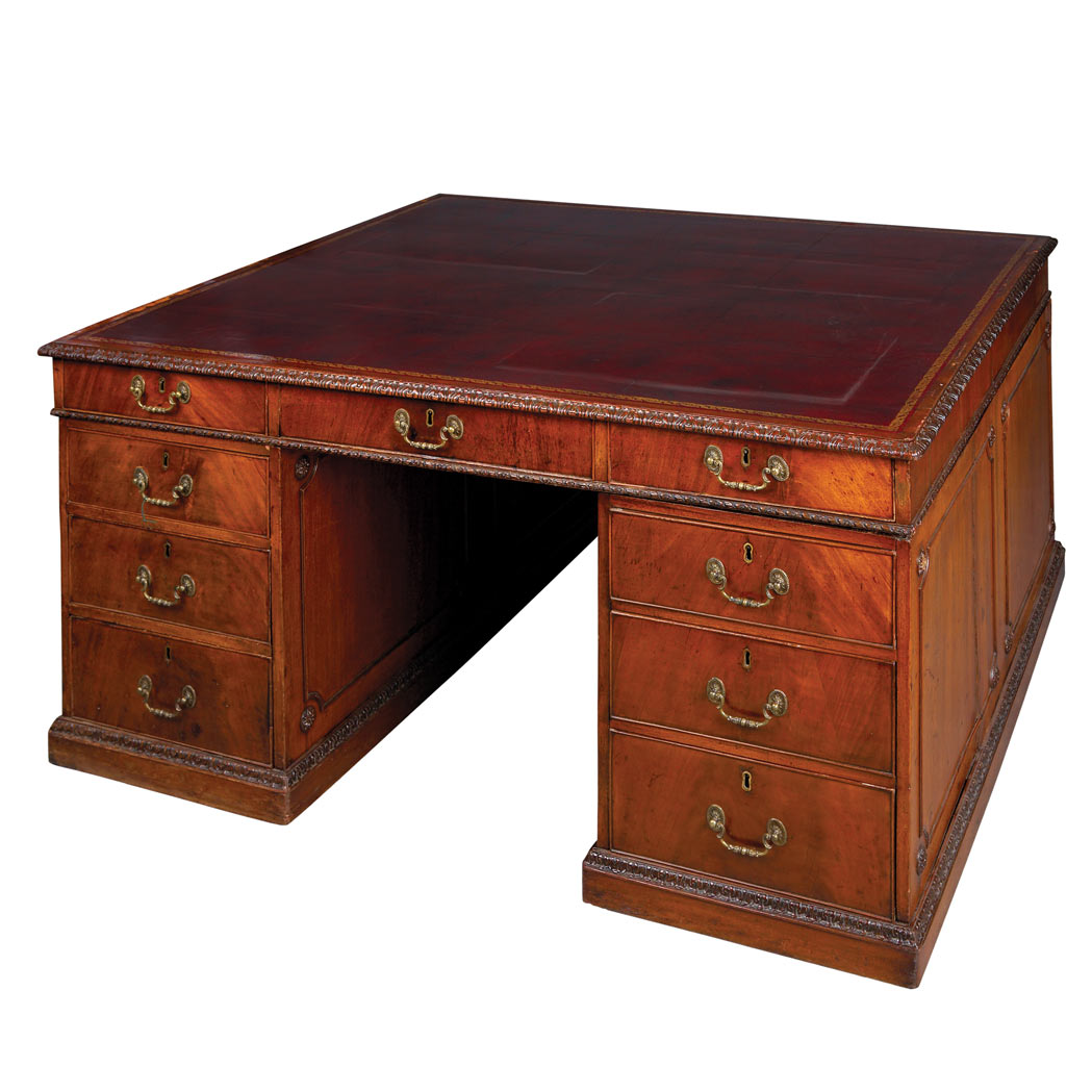 Appraisal: George III Mahogany Pedestal Desk Circa The rectangular leather inset