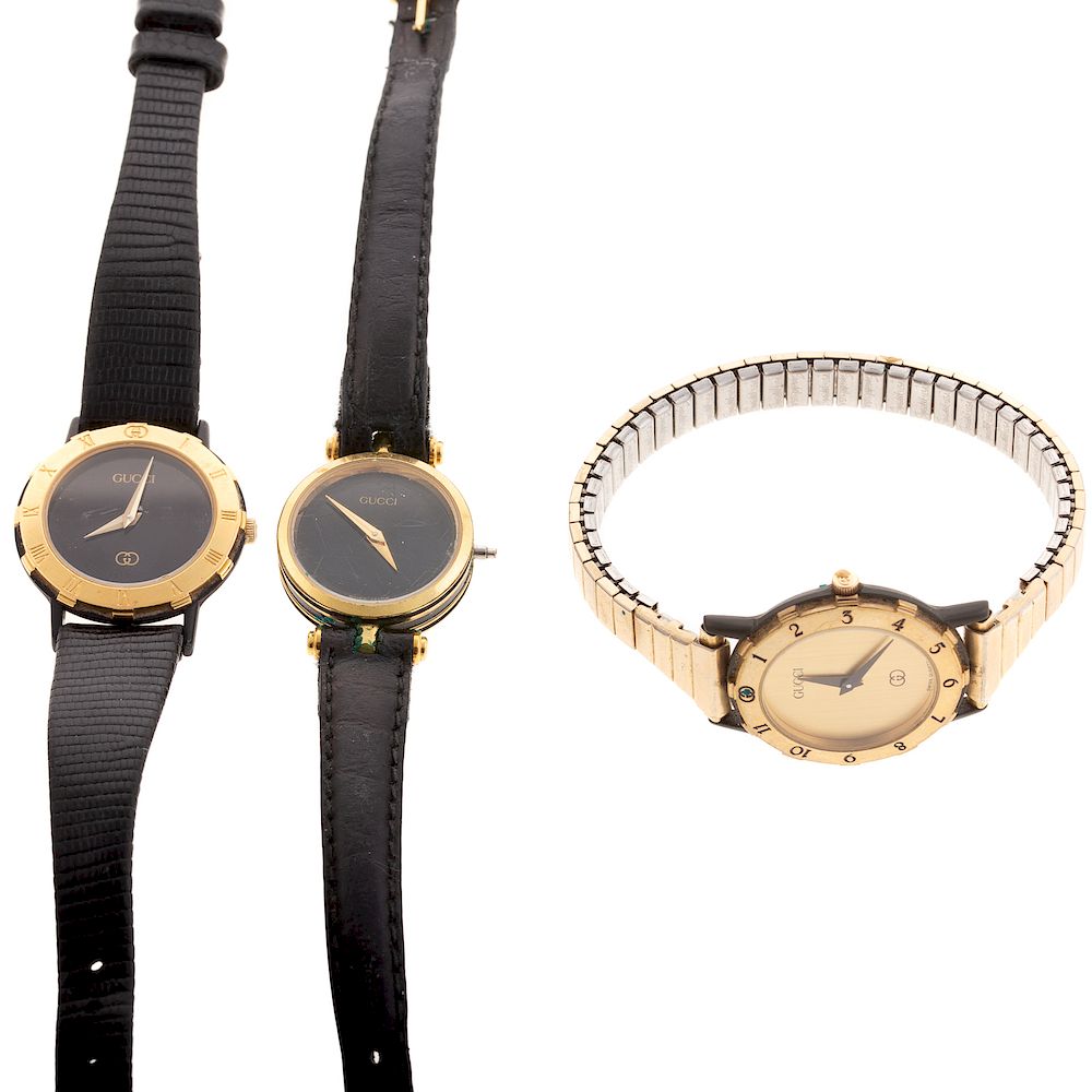 Appraisal: A Trio of Ladies Gucci Fashion Watches Gucci watch gold