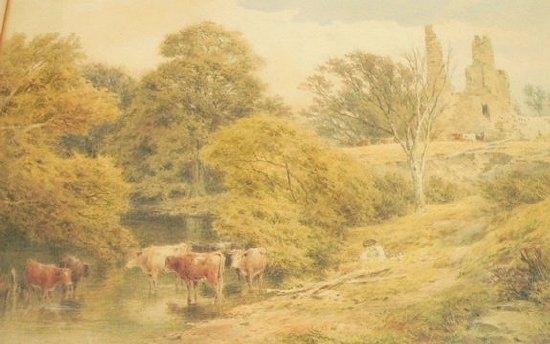 Appraisal: th Century English SchoolPastoral Scene with Cows Watering Near a