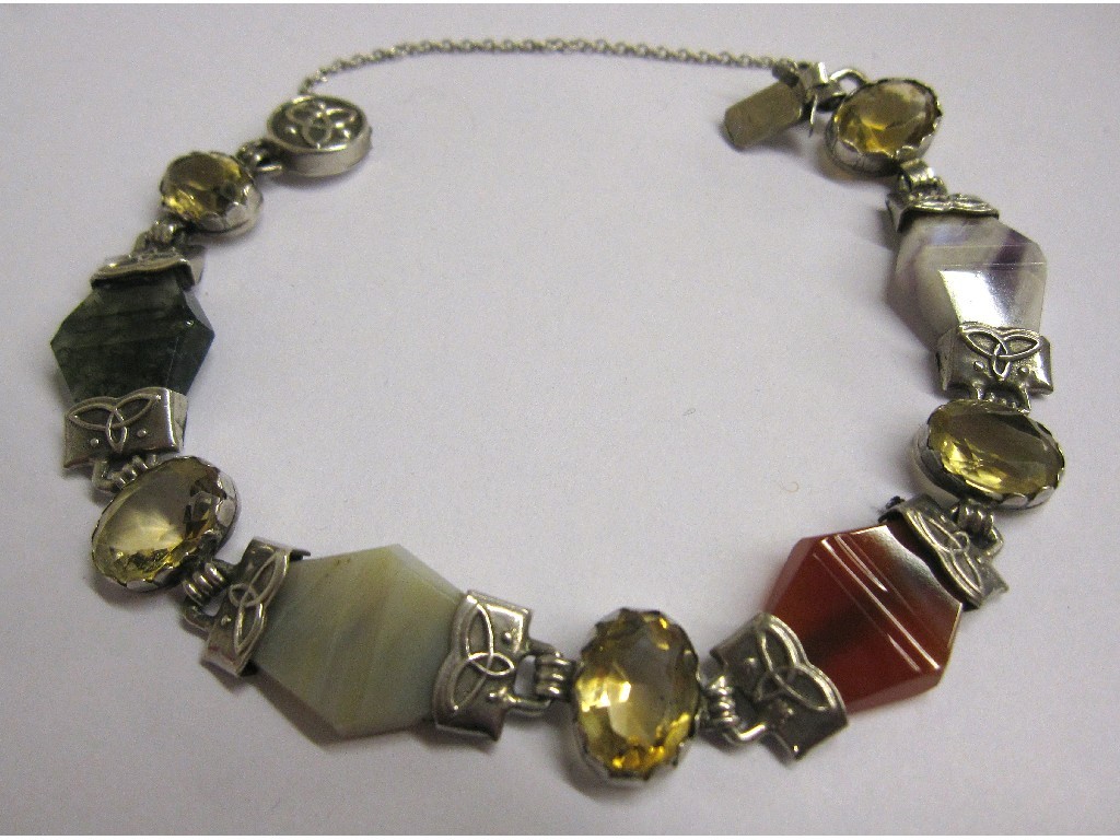 Appraisal: Scottish silver bracelet with yellow topaz and agate