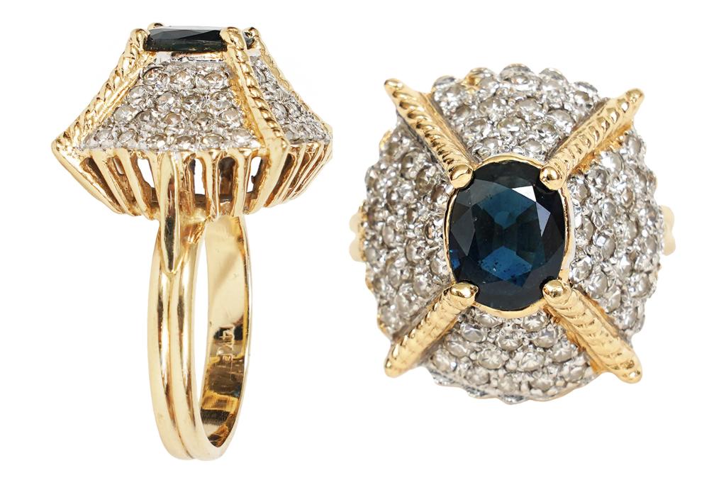 Appraisal: DIAMOND KT GOLD AND SAPPHIRE RINGElegant kt yellow gold diamond