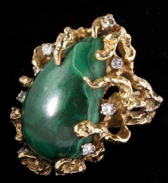 Appraisal: Ninety-Six Carat Malachite and Diamond Ringset with one malachite gemstone