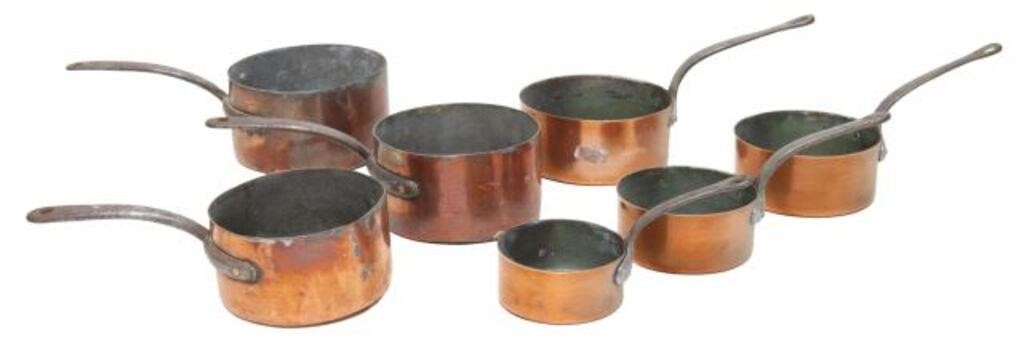 Appraisal: CONTINENTAL COPPER IRON GRADUATED SAUCEPANS lot of Continental copper graduated