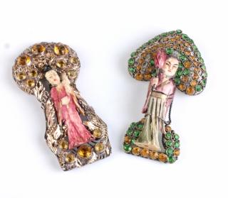 Appraisal: Two Hob Sterling and k Brooches Comprises Asian figure jeweled