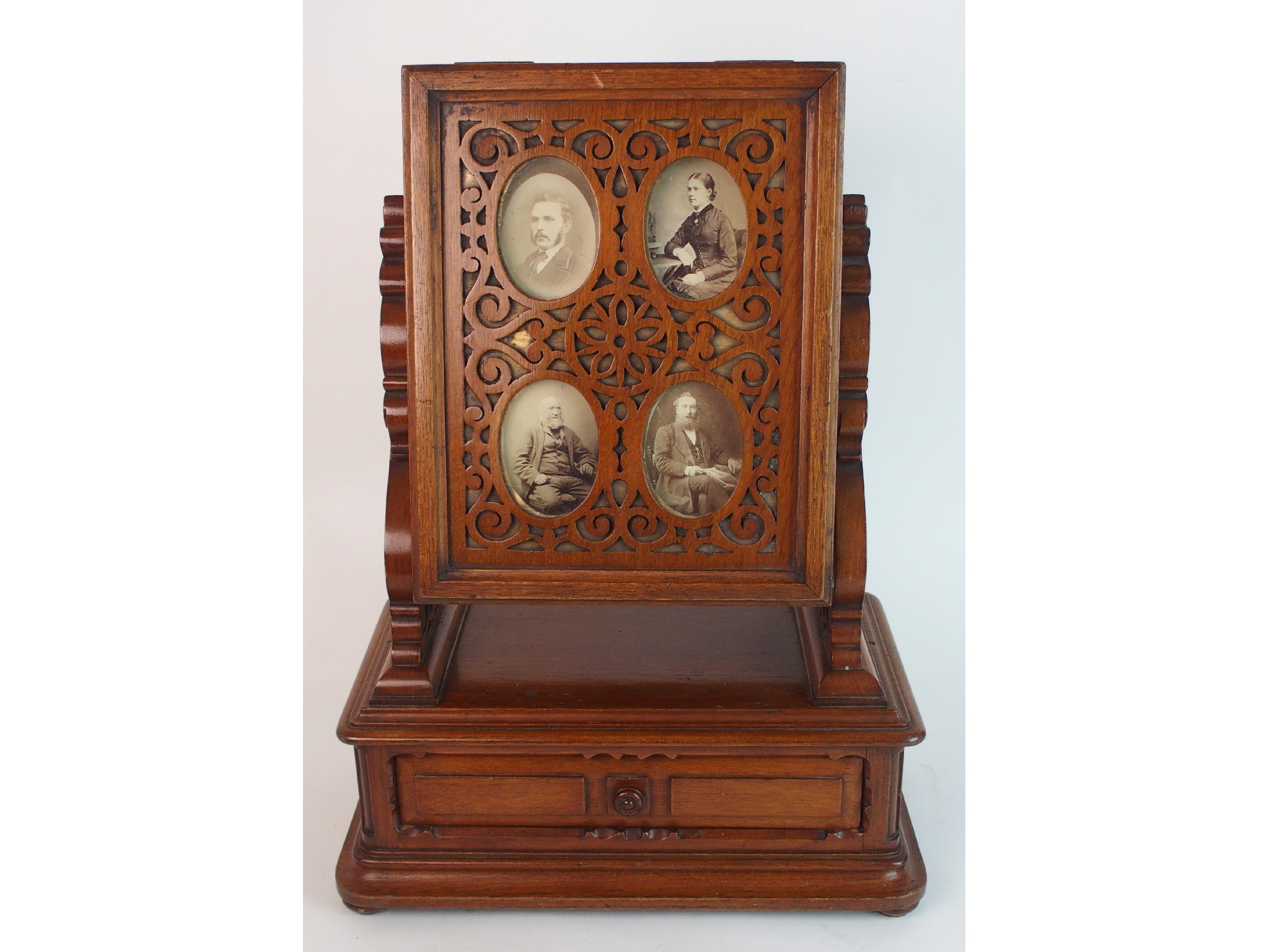 Appraisal: A Victorian mahogany photograph viewing cabinetthe front and rear fretwork