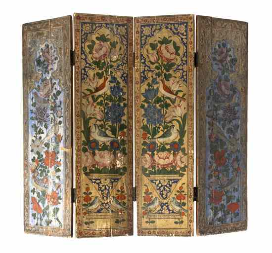 Appraisal: A Four Panel Painted Wood Table Screen each panel decorated