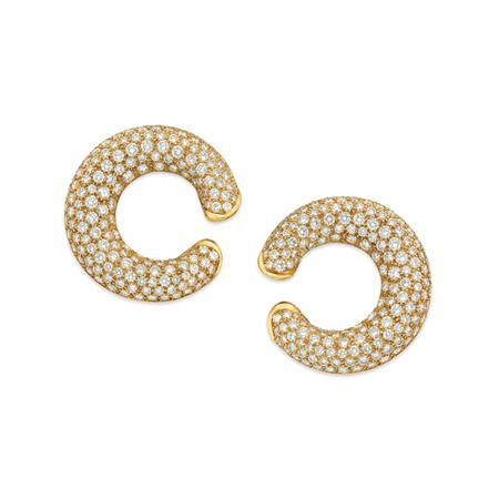 Appraisal: Pair of Gold and Diamond Hoop Earclips Estimate -