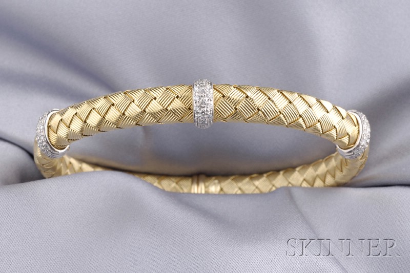 Appraisal: kt Gold and Diamond Bracelet Italy designed as a flexible