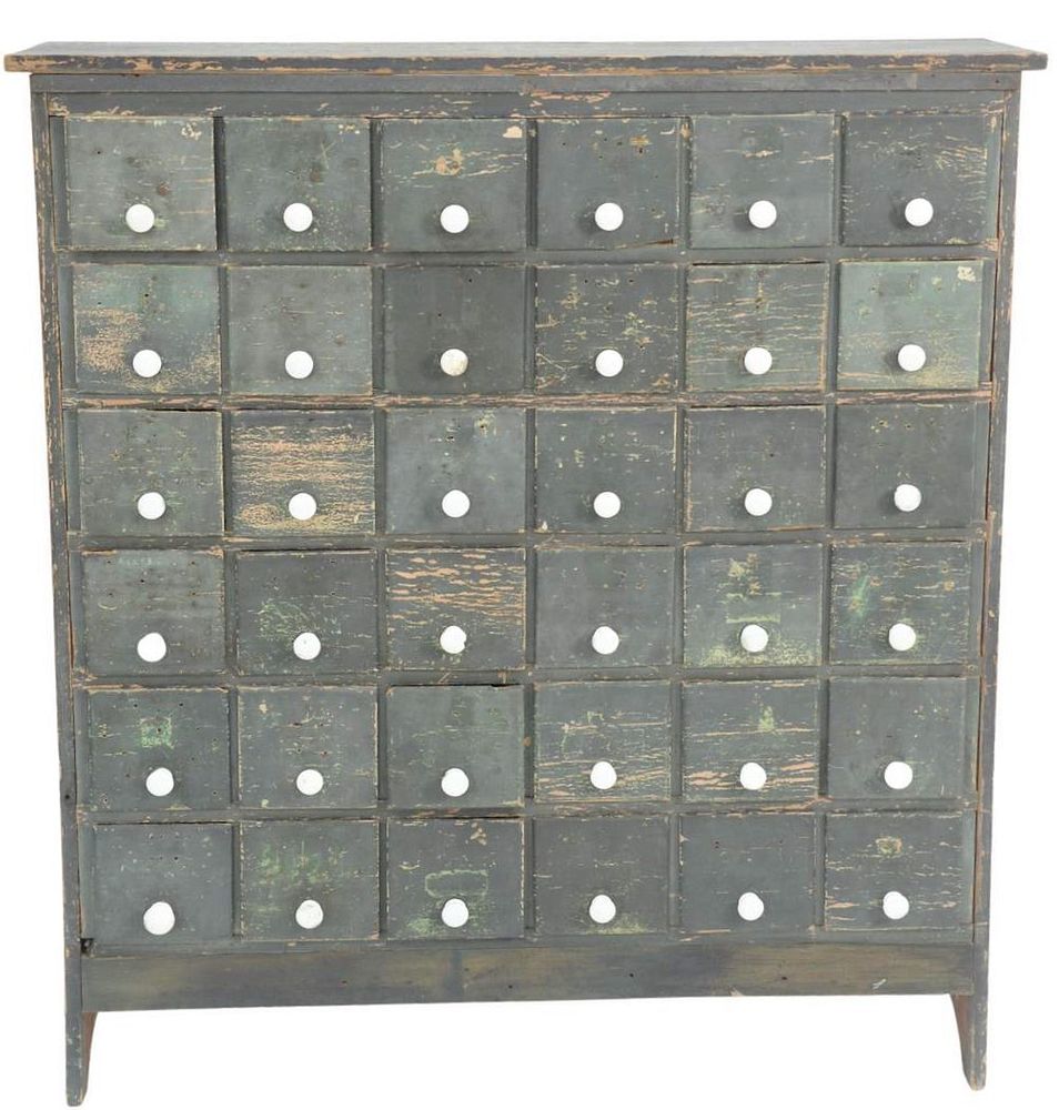 Appraisal: Thirty-Six Drawer Apothecary Cabinet with porcelain pulls set on boot