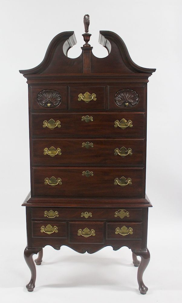 Appraisal: HENKEL-HARRIS Signed Mahogany Bonnet Top High Boy Signed Virginia Galleries