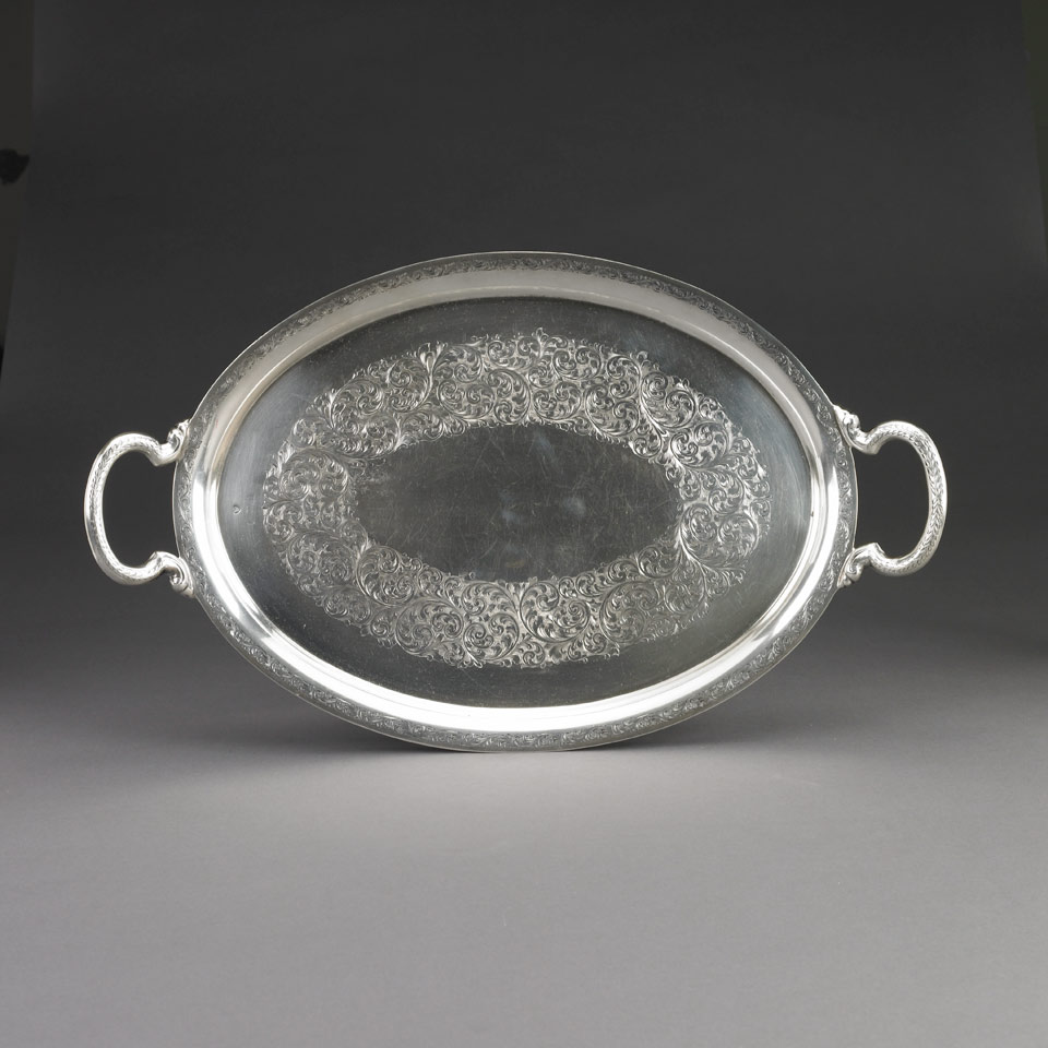 Appraisal: Edwardian Silver Oval Serving Tray Williams Birmingham Ltd c Length