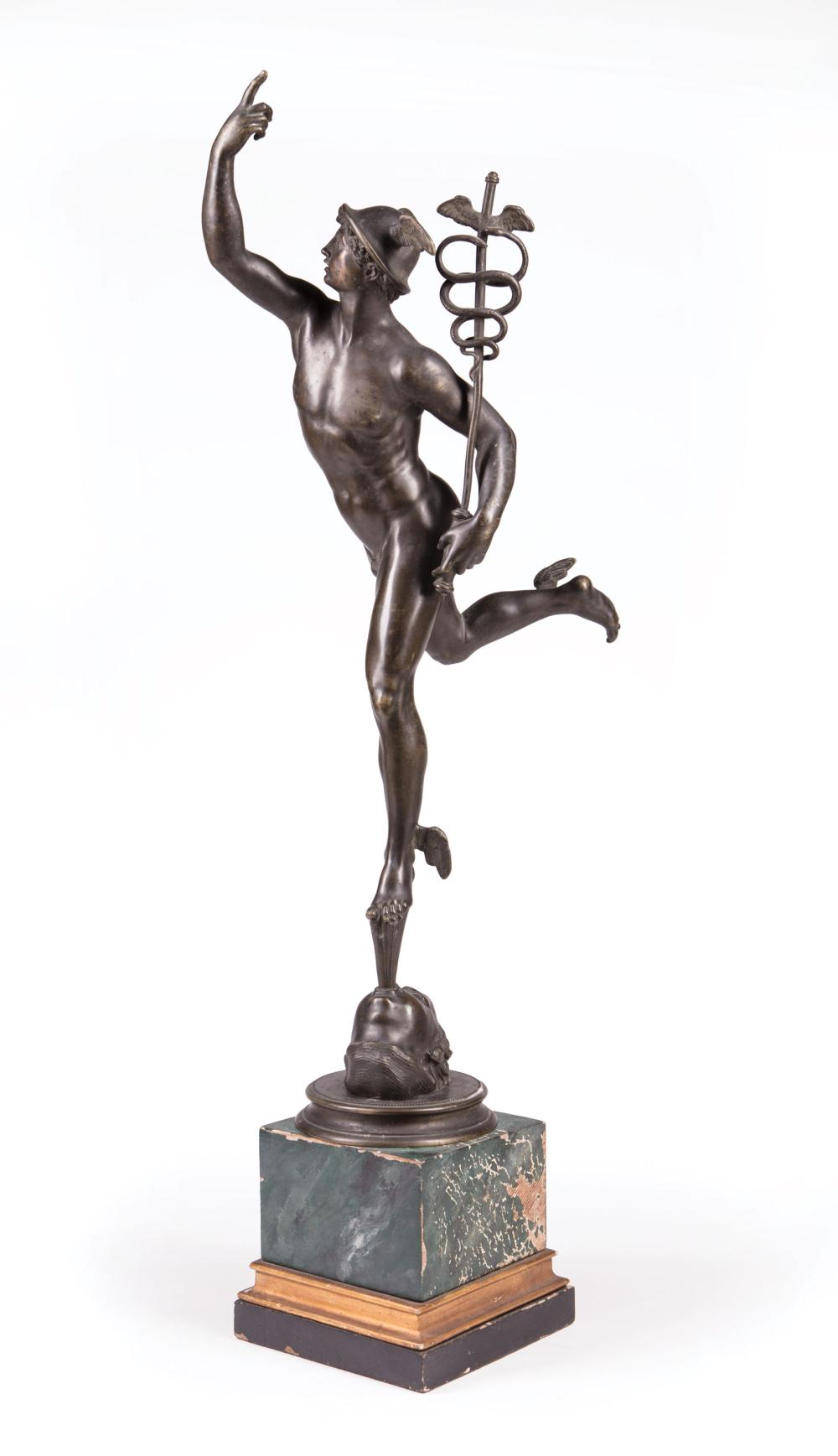 Appraisal: Bronze Figure of Mercury after Giambologna h in faux marbre