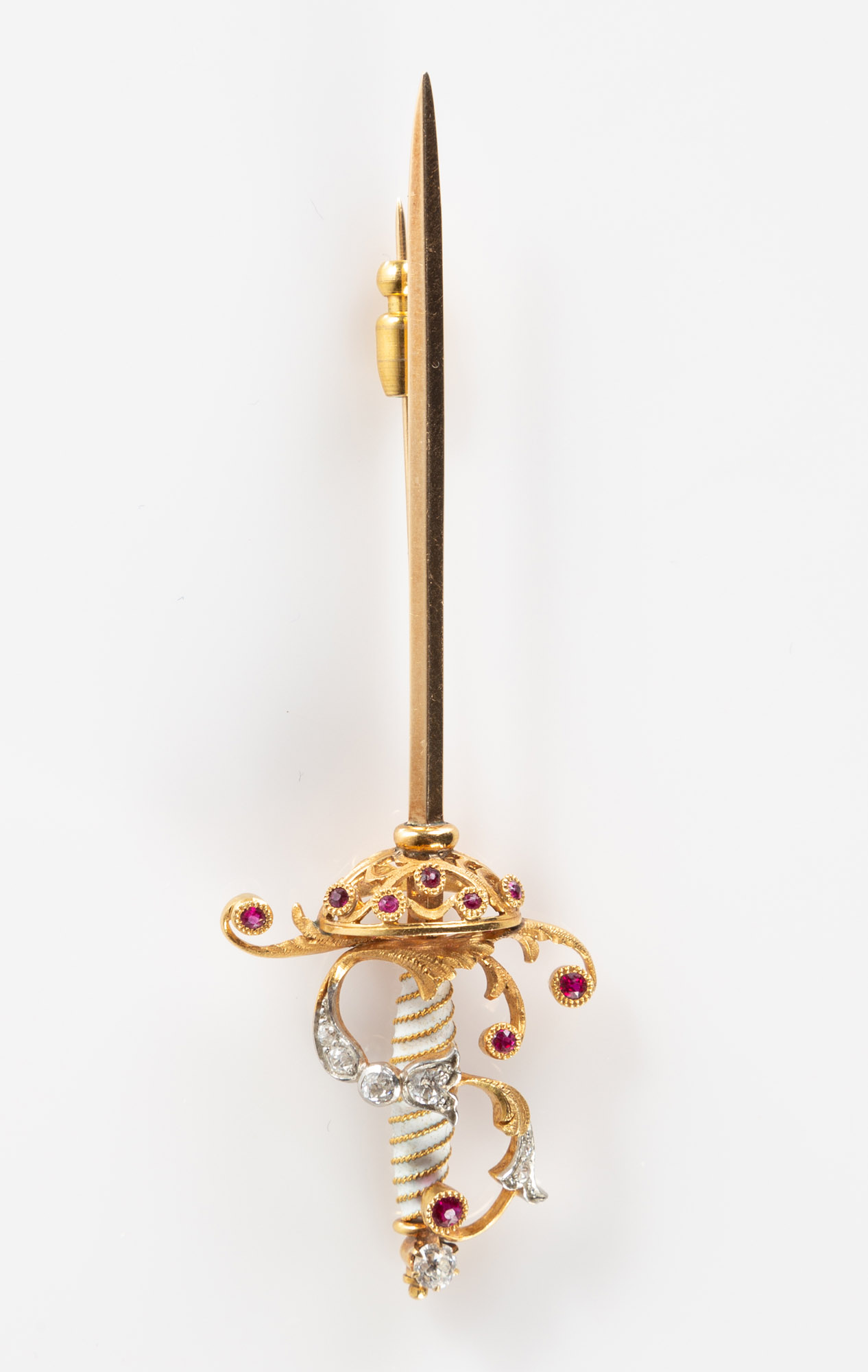 Appraisal: K GOLD RUBY AND DIAMOND HATPIN K K and platinum