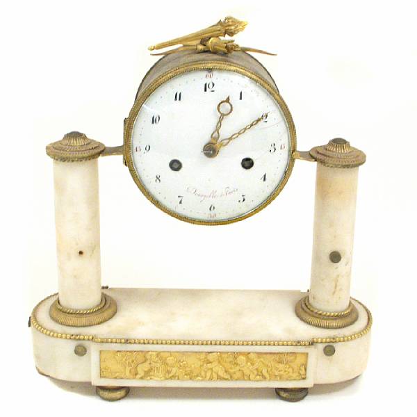 Appraisal: An Empire gilt bronze and marble shelf clock first quarter