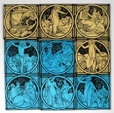 Appraisal: New Testament' nine Minton tiles designed by John Moyr Smith