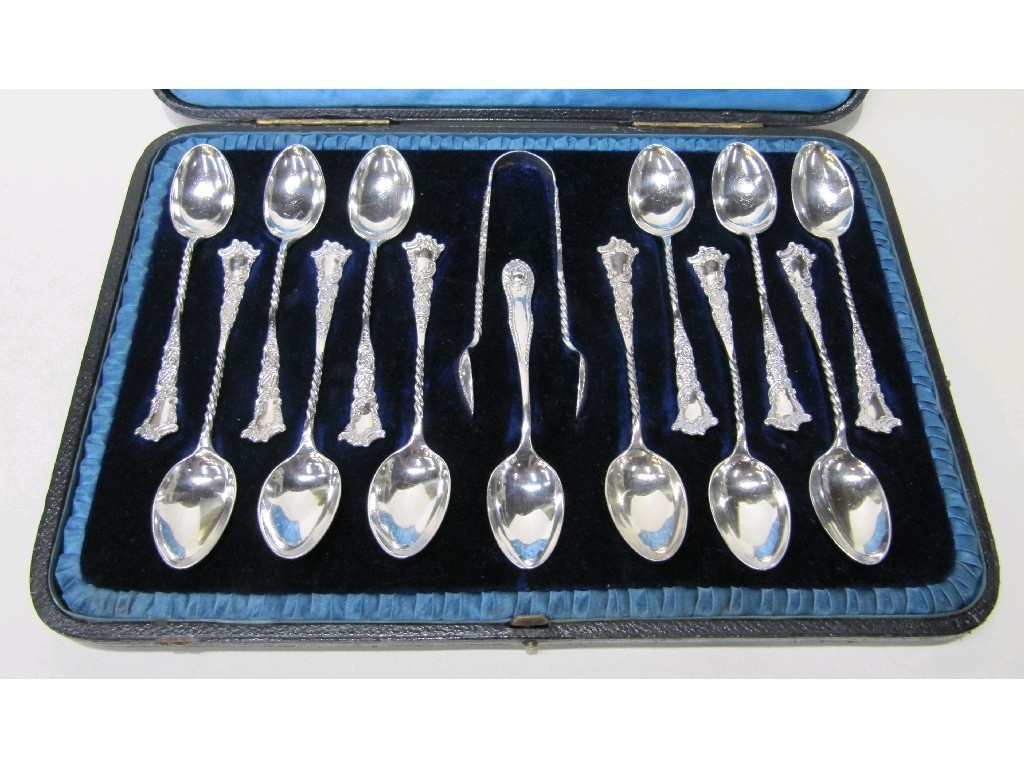 Appraisal: Cased set of twelve silver spoons with tongs London