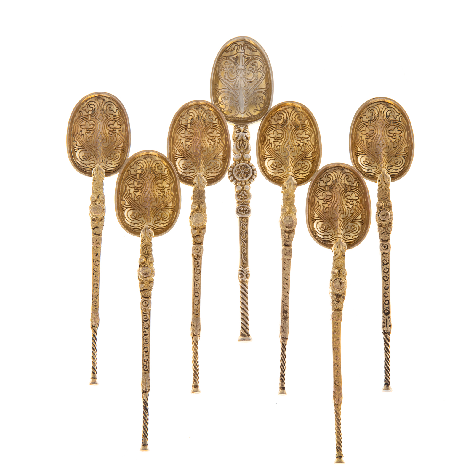 Appraisal: SIX GEORGE V SILVER GILT DEMITASSE SPOONS S S LD