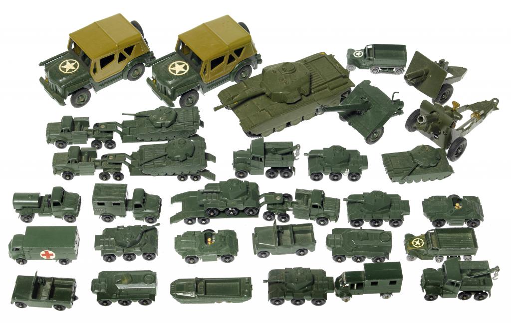 Appraisal: THIRTY TWO MATCHBOX DINKY AND OTHER DIE CAST MILITARY VEHICLES