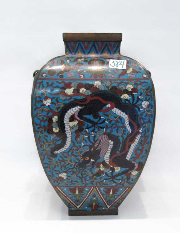 Appraisal: CHINESE CLOISONNE VASE with ring handles square base and mouth