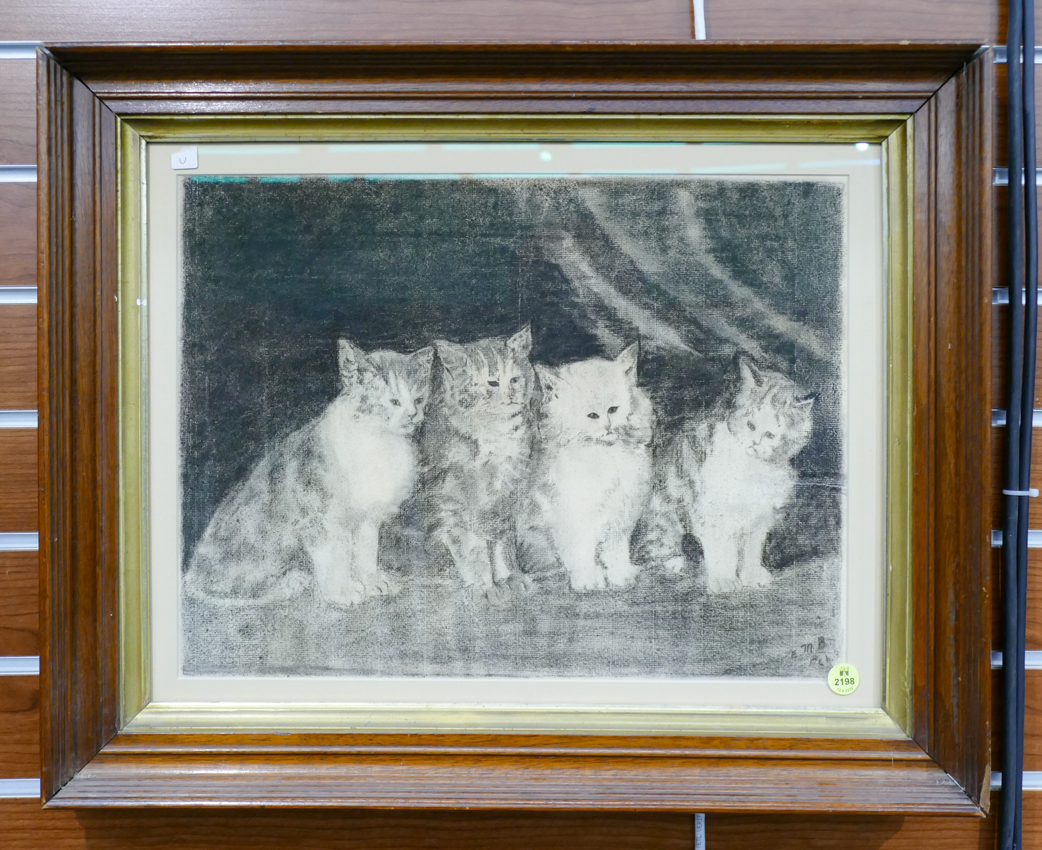 Appraisal: Antique Cats Graphite on Paper Framed- x ''