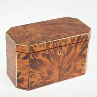 Appraisal: George III faux tortoiseshell tea caddy th c h x