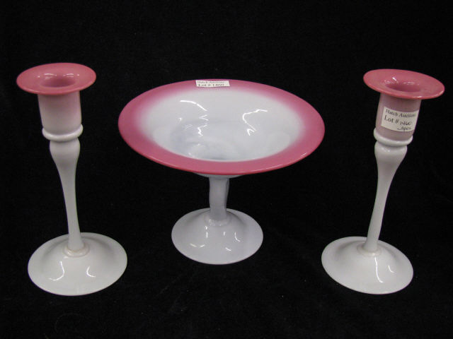 Appraisal: Signed Pairpoint Peachblow Art Glass Console Set compote and pair