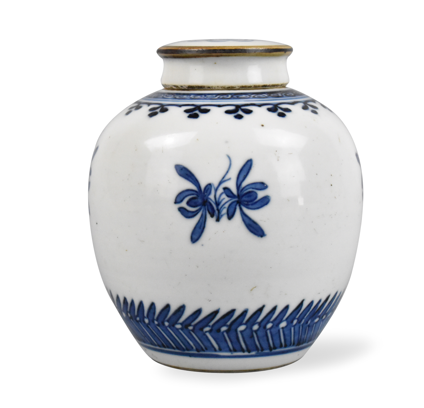 Appraisal: Chinese blue and white jar with cover A melon shaped