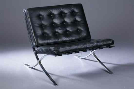 Appraisal: MIES VAN DER ROHE CHROME AND BLACK-LEATHER ''BARCELONA'' CHAIR Designed